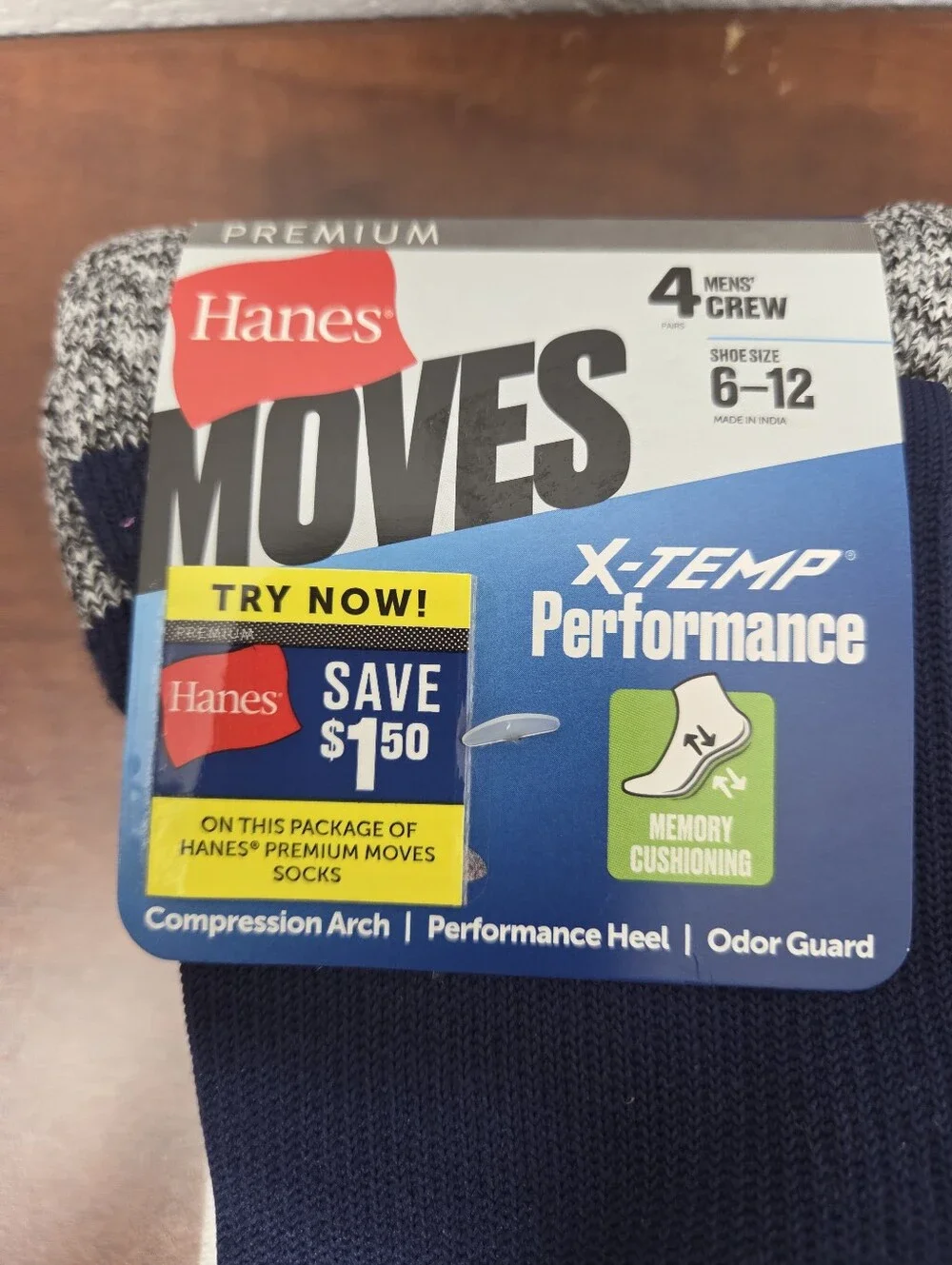 Hanes Premium Men's Athletic Crew Socks - Navy & Heather Gray (4-Pack) Nwt